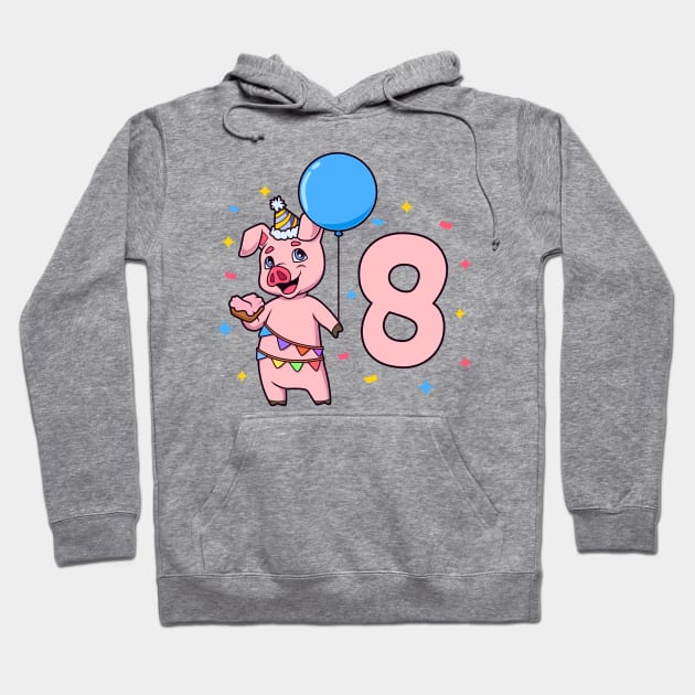 I am 8 with pig - kids birthday 8 years old Hoodie by Modern Medieval Design